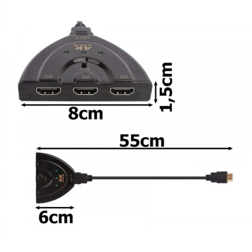 Hub hdmi splitter 3 porte full hd 1080p 4k tv cavo switch sdoppiatore multiporta