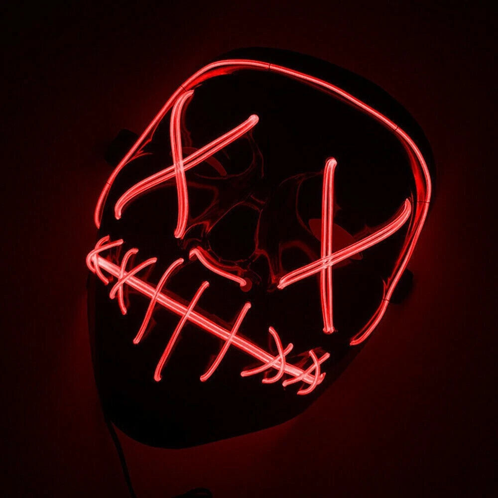 Maschera led di halloween, carnevale, purge, festa, illuminata a led rosso, universale