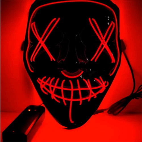 Maschera led di halloween, carnevale, purge, festa, illuminata a led rosso, universale