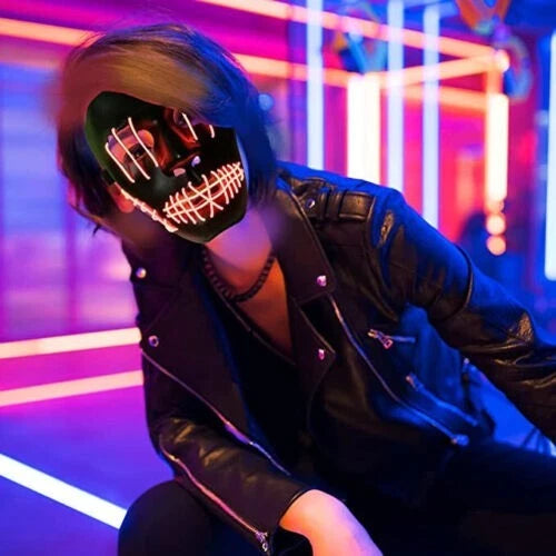 Maschera led di halloween, carnevale, purge, festa, illuminata a led rosso, universale