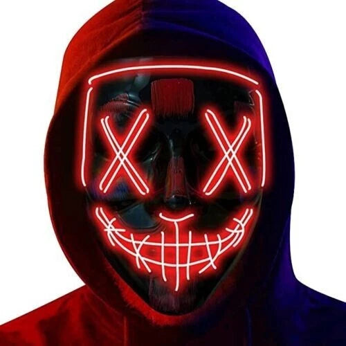 Maschera led di halloween, carnevale, purge, festa, illuminata a led rosso, universale