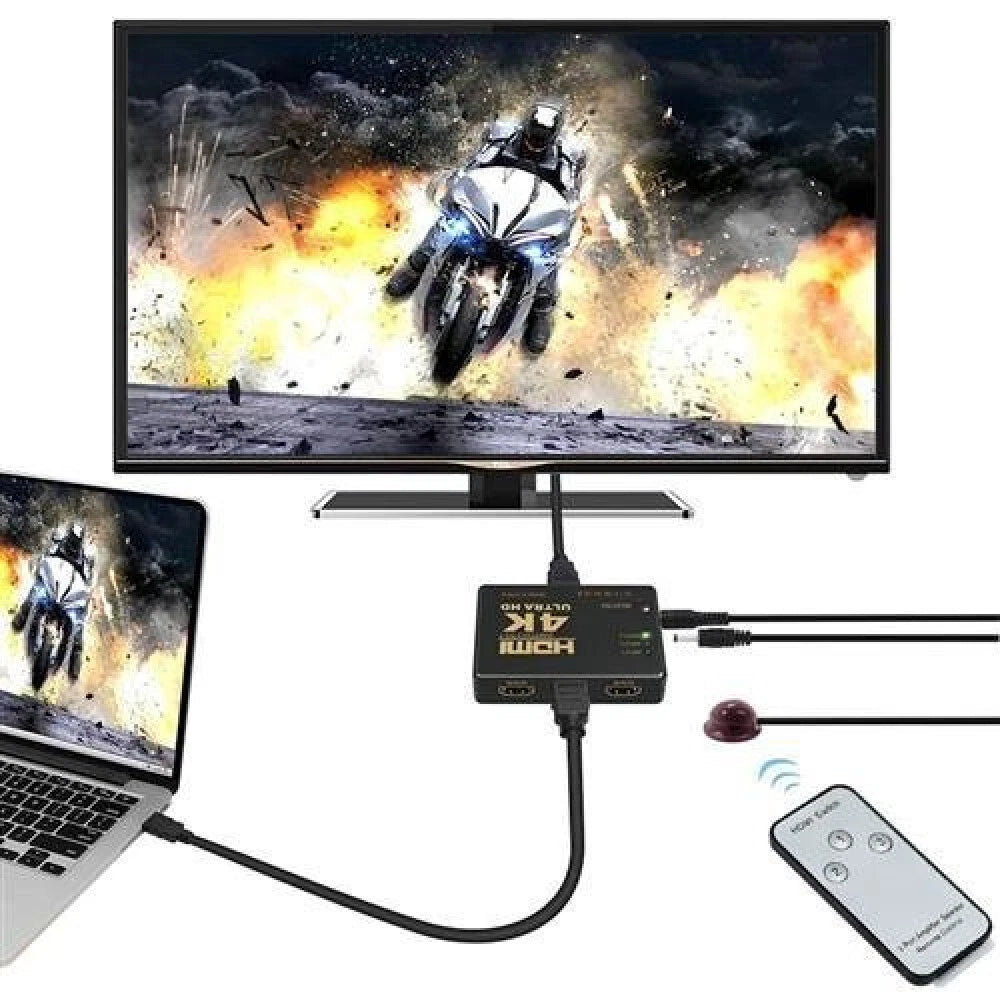 Splitter hdmi 4k switch ultra hd 3 porte per tv decoder ps4 xbox con telecomando