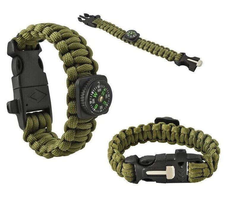 Bracciale survival sopravvivenza paracord bussola acciarino fischietto campeggio