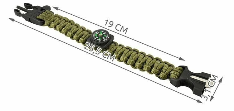 Bracciale survival sopravvivenza paracord bussola acciarino fischietto campeggio