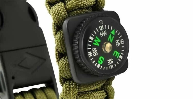 Bracciale survival sopravvivenza paracord bussola acciarino fischietto campeggio