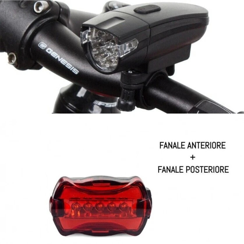 Kit luci luce faro a led bici bicicletta anteriore + fanale posteriore 3 modalit