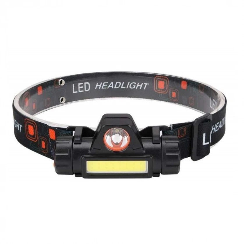 Torcia lampada led frontale da testa ricaricabile usb tripla luce pesca caccia