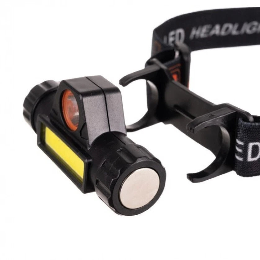 Torcia lampada led frontale da testa ricaricabile usb tripla luce pesca caccia