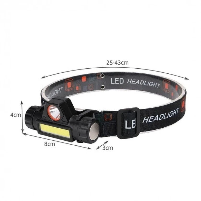Torcia lampada led frontale da testa ricaricabile usb tripla luce pesca caccia