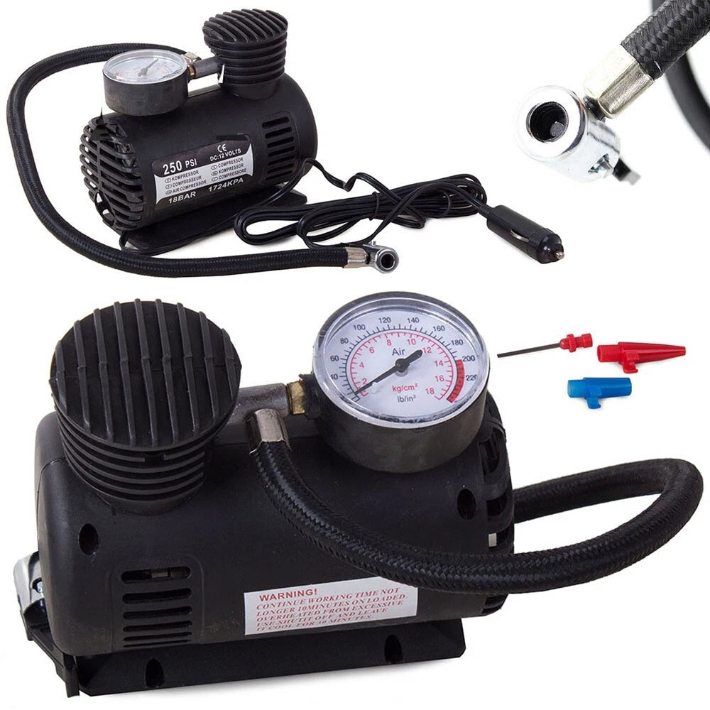 Mini compressore manometro 12v, gonfiaggio ruote moto, bici, auto