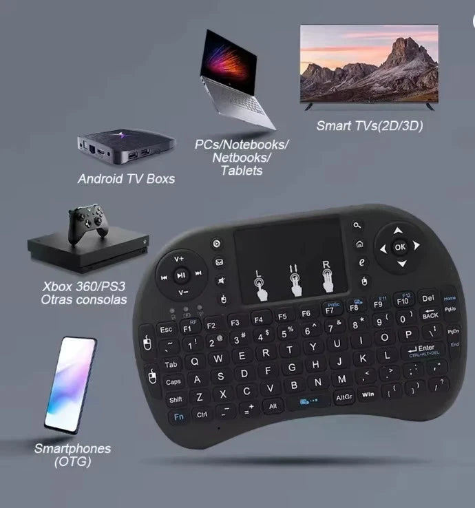 Tastiera Wireless Mini Air Mouse Touchpad Retroilluminata Android TV Box PC