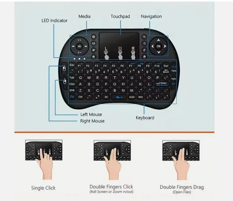 Tastiera Wireless Mini Air Mouse Touchpad Retroilluminata Android TV Box PC