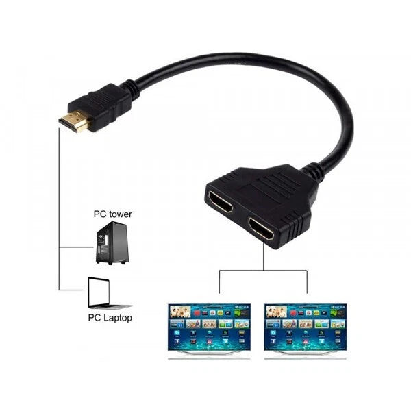 Cavo hdmi 2 uscite sdoppiatore splitter 1 ingresso maschio 2 uscite femmina hd
