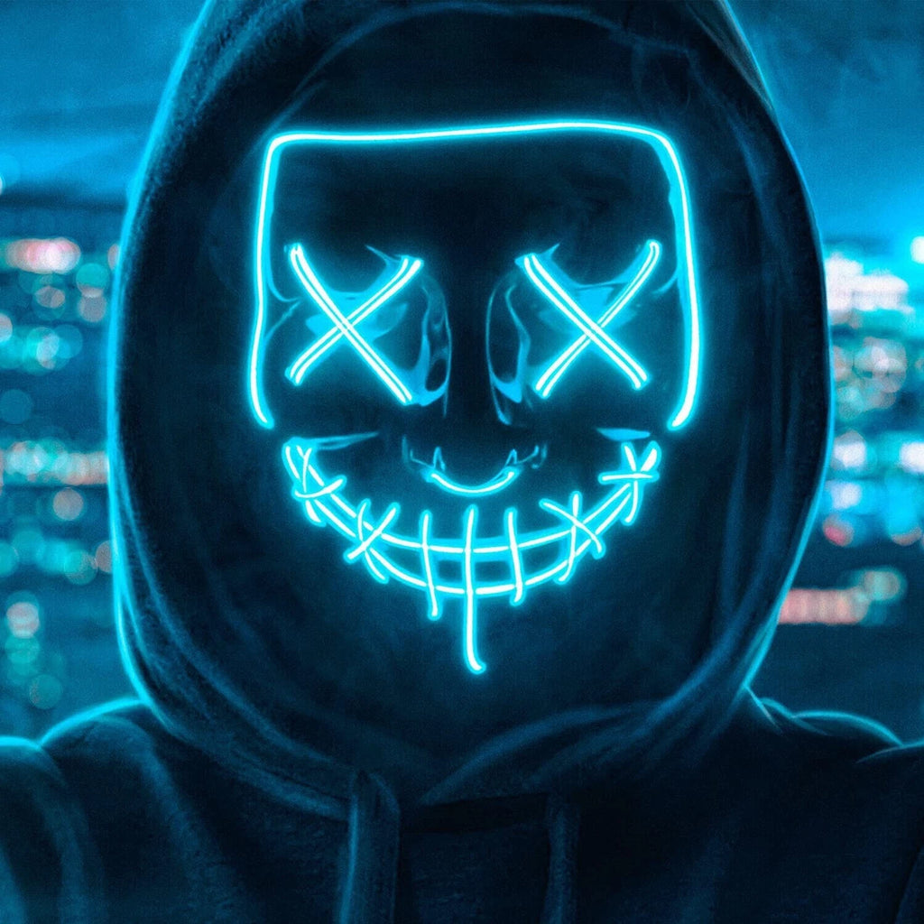 Maschera led di halloween, carnevale, purge, festa, illuminata a led blu, universale