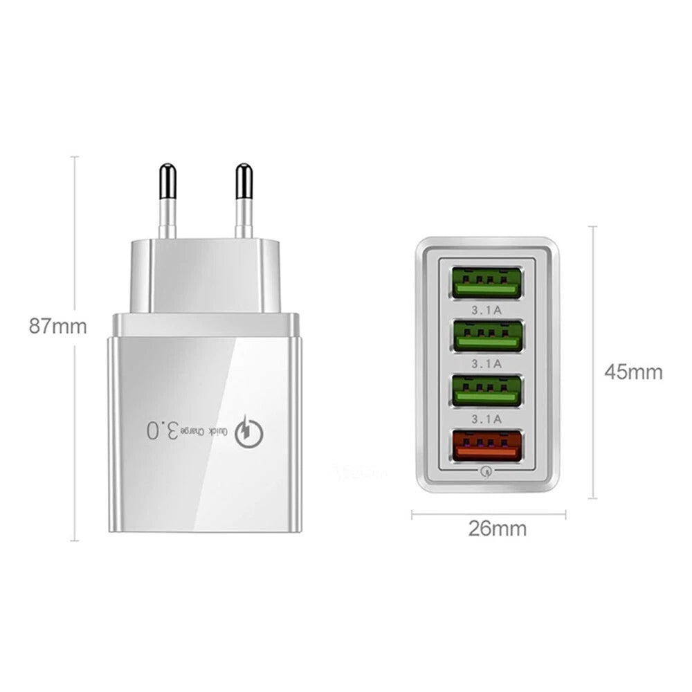 Carica batteria quickcharger 3.0 usb 3.1a 5v 9v 12v max 48w fast qualcomn