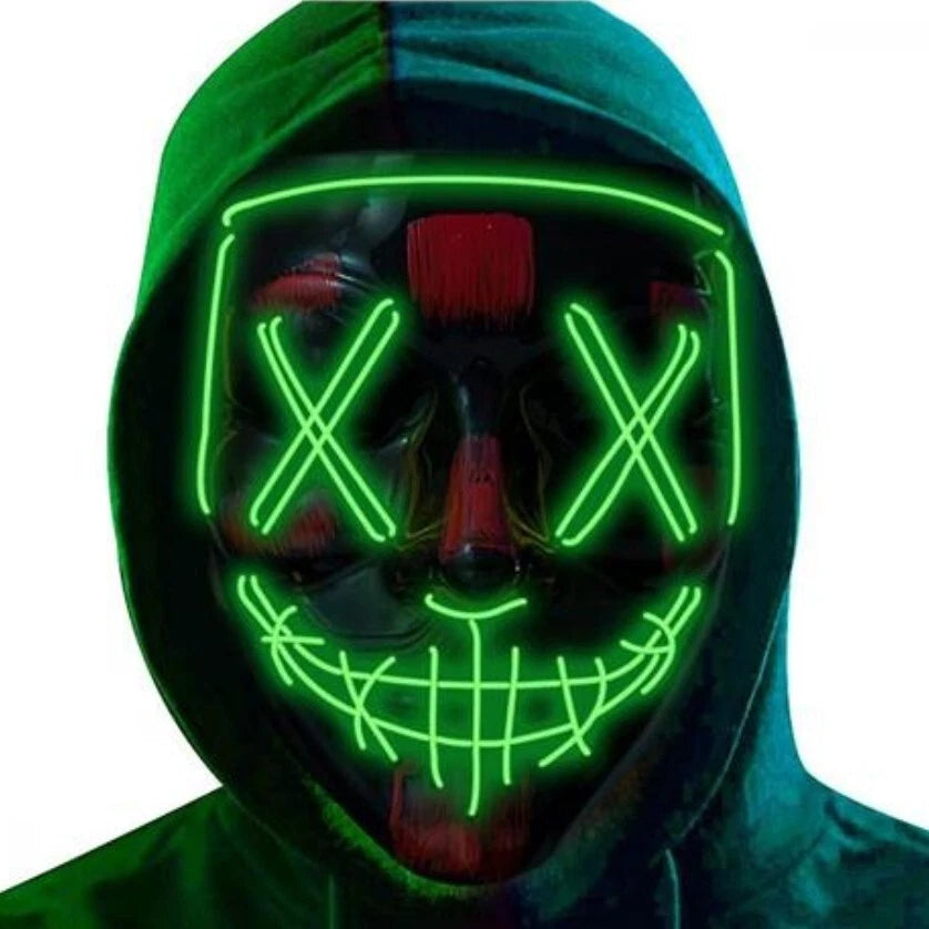 Maschera led di halloween, carnevale, purge, festa, illuminata a led verde, universale