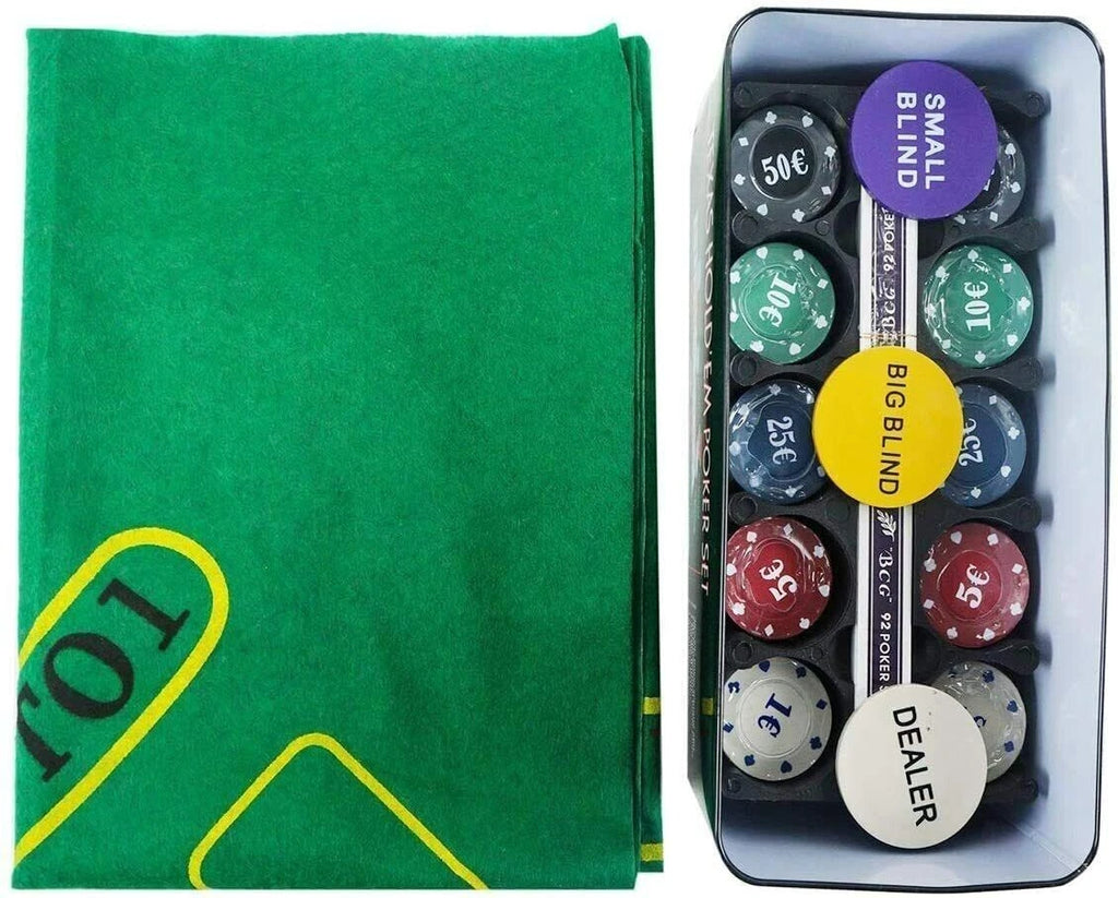 Set poker texas hold'em 200 fiches chips, panno, tovaglia da gioco e carte
