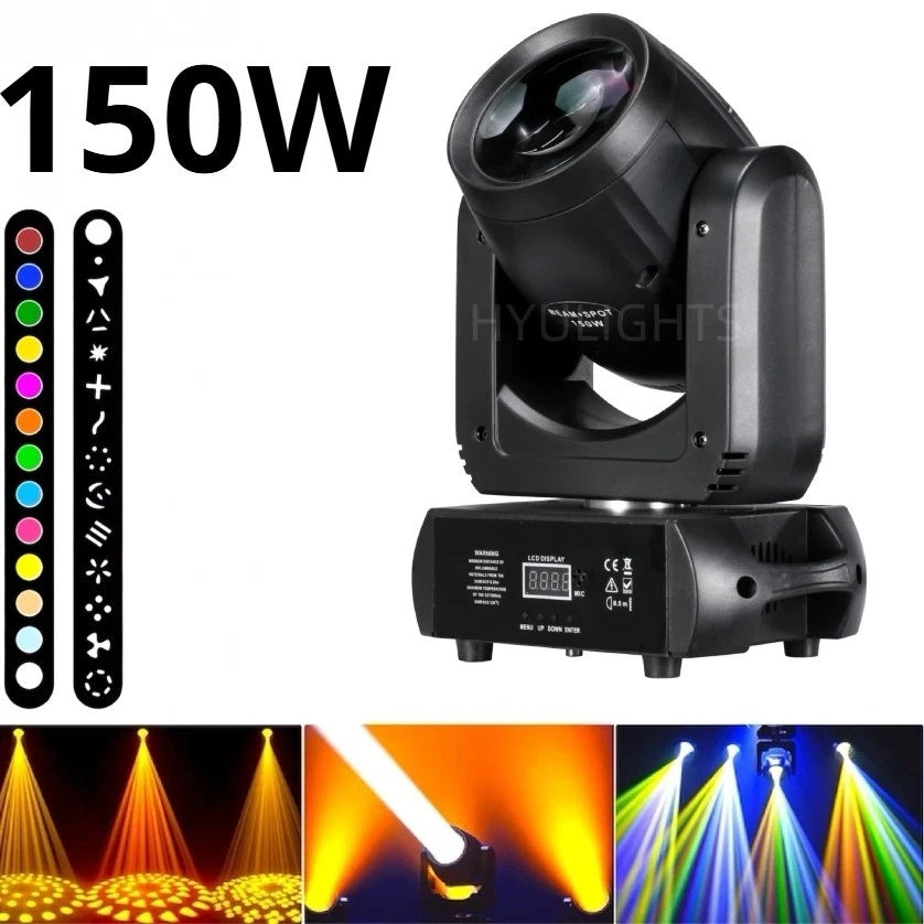 Testa mobile led 150w led dmx colori 18 prismi rotanti, fascio luce, spot led