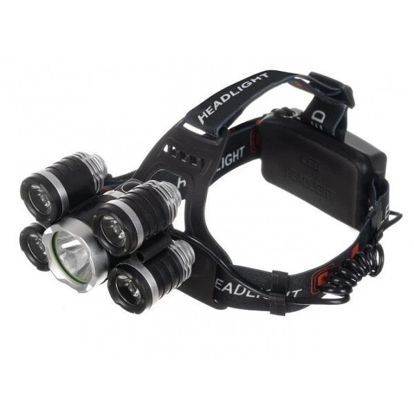 Lampada frontale 5 led torcia ricaricabile pile auto torcia da testa sport pesca
