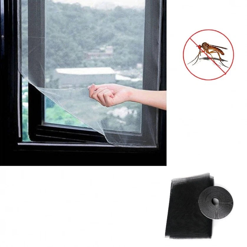 Zanzariera per finestra adesiva nera tenda telo anti zanzare insetti 180x150cm